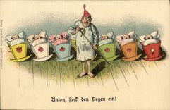 VINTAGE POSTCARD Illustrator Man Babies Children