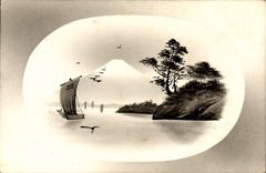 VINTAGE POSTCARD Japanese Japan Volacan Boat