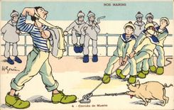 CPA Illustrateur Gervese Nos marins Corrida de Muerte Cochon porc