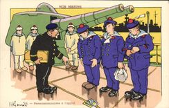 CPA Illustrateur Gervese Nos marins Permissionnaires a l'appel