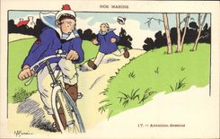 CPA Illustrateur Gervese Nos marins Attention dessous velo Cycle Cylisme