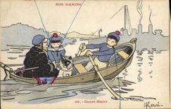 CPA Illustrateur Gervese Nos marins Canot major Chien Bouledogue