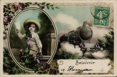 VINTAGE POSTCARD Train Child