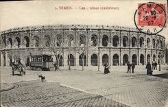 CPA Tramway Train Nimes Les arenes Exterieur Attelage Ane Mule 