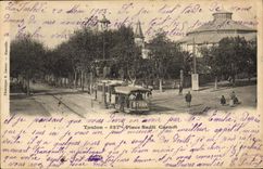 CPA Tramway Train Toulon Place sadit Carnot sadi Carnot