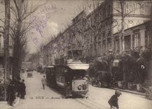 CPA Tramway Train Nice Avenue de la gare Cachet Hopital temporaire 