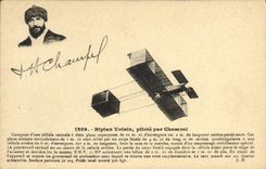 VINTAGE POSTCARD Aviation Close Biplane controls by Champel