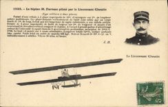 VINTAGE POSTCARD Aviation Biplane of Mr. Farman controls by lieutenant Cheutin