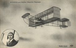 VINTAGE POSTCARD Aviation Plane Renal on biplane Maurice Farman