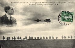 VINTAGE POSTCARD Aviation Plane Airplane Antoinette goes up by Latham Under test to the camp of Trawl-nets