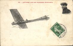 VINTAGE POSTCARD Aviation Latham Plane flies on Antoinette monoplane
