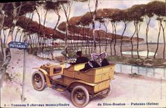 VINTAGE POSTCARD Automobile one-cylinder Barrel 8 horses of Dion Puteaux Button