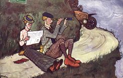 VINTAGE POSTCARD Automobile Illustrator Long seen