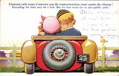 VINTAGE POSTCARD Automobile Children