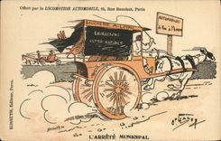 CPA Automobile Arrete municipal Illustrateur Cheval Boucherie Loyau