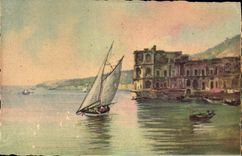 CPA Illustrateur Napoli Palazzo Donn Anna Bateau Voilier