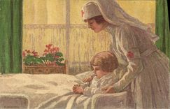 VINTAGE POSTCARD Illustrator Festival National 1921 Switzerland Nurse Woman Red Cross Child