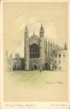 VINTAGE POSTCARD Illustrator Cambridge Kings Chapel College