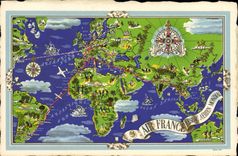CPM Avion Aviation Air France Reseau aerien Mondial Rue Scribe Opera Paris