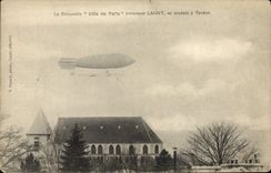 VINTAGE POSTCARD Avion Aviation Airship Town of Paris crossing going Lagny has Verdun Zeppelin