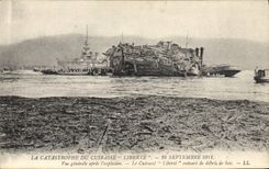 CPA Bateau Guerre Catastrophe du Liberte Cuirasse Vue generale apres l'explosion 