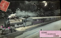 VINTAGE POSTCARD Train Good and happy year