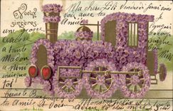 VINTAGE POSTCARD Train Flowers