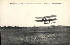 VINTAGE POSTCARD Plane Aviation Airplane Farman Driving world records Antoinette