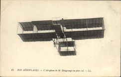 VINTAGE POSTCARD Plane Aviation Airplane of Mr. Delagrange in full flight