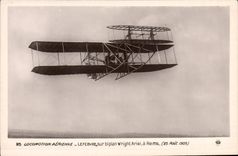 CPA Avion Aviation lefebvre sur biplan Wright Ariel a Reims 25 aout 1909