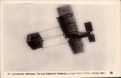 CPA Avion Aviation De Rue Capitaine Ferber sur biplan Voisin a Reims 29 aout 1909