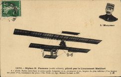 VINTAGE POSTCARD Avion Aviation Biplane H Farman controls by lieutenant Mailfert
