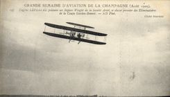 VINTAGE POSTCARD Plane Aviation Great week of the aviation of the Champagne Eugene Lefebvre controlling a biplane Wright Ariel Company