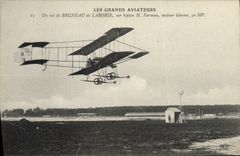 VINTAGE POSTCARD Plane Aviation a flight of Bruneau de Laborie Biplane Farman Driving Gnome