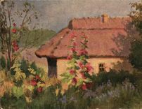 VINTAGE POSTCARD Illustrator small Russia Ukraine thatched cottage