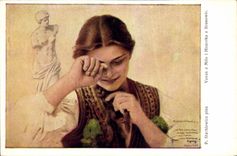 CPA Illustrateur Stachiewicz Venus z Milo i Honorka z Bronowic