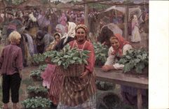 VINTAGE POSTCARD Illustrator Sischkoff Gemusemarkt