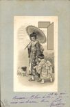 VINTAGE POSTCARD Japanese Japan Child wife Range Dog Pup