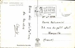 Aviación Languedoc 161 del plano de la POSTAL de la VENDIMIA que vuela sobre Ginebra