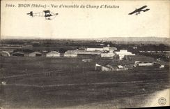 VINTAGE POSTCARD Bron Overall picture of the airfield Plane