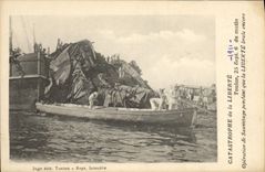 VINTAGE POSTCARD Boat War Catastrophe of Freedom Toulon 1911 Rescue operation while Freedom still burned