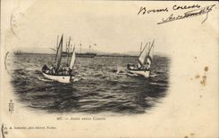 CPA Bateau Guerre Joute entre canots 