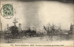 VINTAGE POSTCARD Boat War French Navy Iena during the explosion of March 12th, 1907