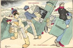 VINTAGE POSTCARD Marins Illustrator Gervese Bateau War Spreads out above