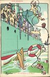 VINTAGE POSTCARD Marine Illustrator Gervese Boat War a man with the sea
