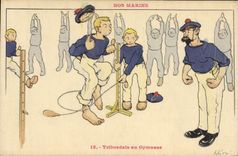 CPA Marins Illustrateur Gervese Bateau Guerre Tribordais en gymnase Gymnastique