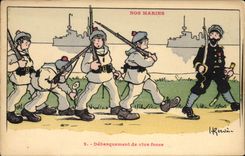 CPA Marins Illustrateur Gervese Bateau Guerre Debarquement de vive force