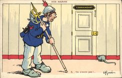 VINTAGE POSTCARD Marins Illustrator Gervese Bateau War One does not enter Souris