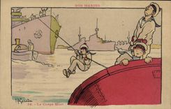 VINTAGE POSTCARD Marine Illustrator Gervese Boat War the dead-man