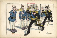 VINTAGE POSTCARD Marine Illustrator Gervese Boat War guard